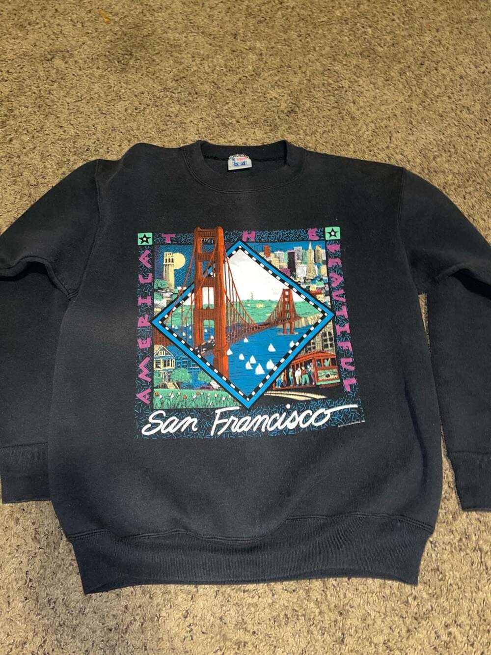 Vintage 90s San Francisco America the Beautiful Golden Gate Bridge Crewneck Swea